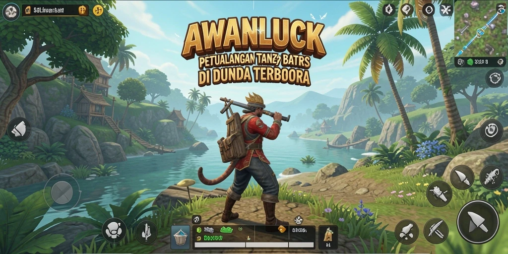 Tangkapan layar dari gameplay AWANLUCK yang menampilkan dunia terbuka yang luas.