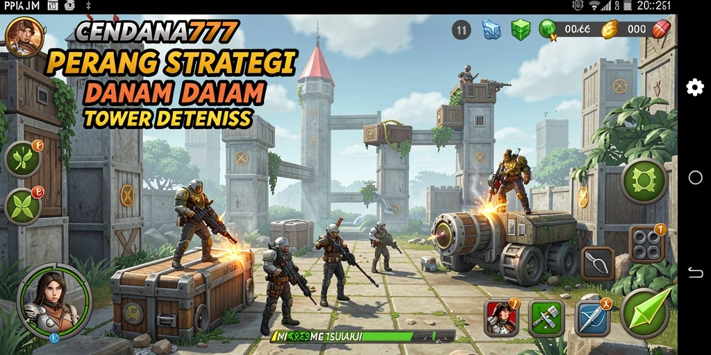 Tangkapan layar CENDANA777 menampilkan aksi seru dalam permainan Tower Defense.