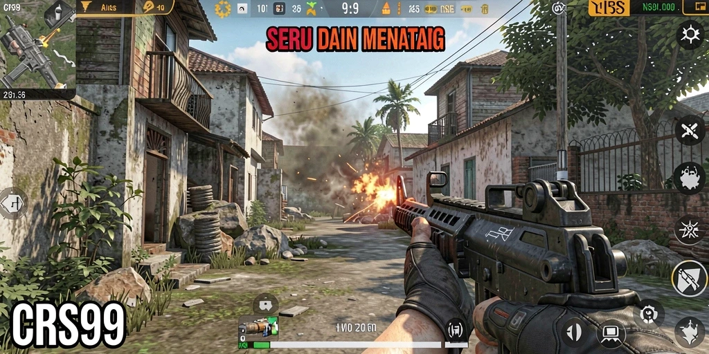 Tangkapan layar gameplay CRS99 menunjukkan aksi menembak yang intens.