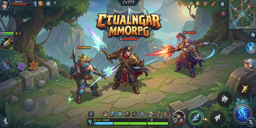 Screenshot utama CV777 menampilkan aksi gameplay MMORPG yang seru.