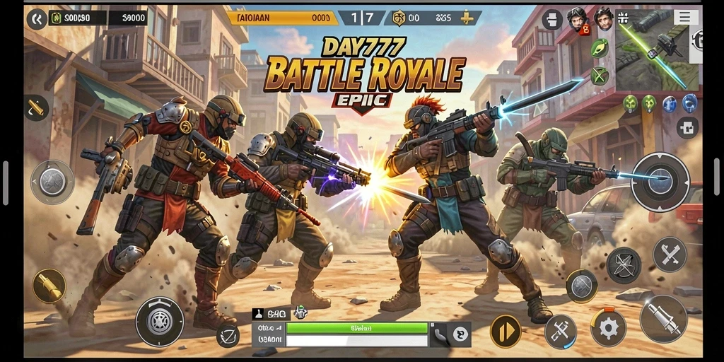 Screenshot DAY777 menampilkan aksi seru dalam Battle Royale.