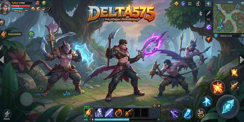 Tangkapan layar utama DELTA575 yang menampilkan aksi pertarungan seru.