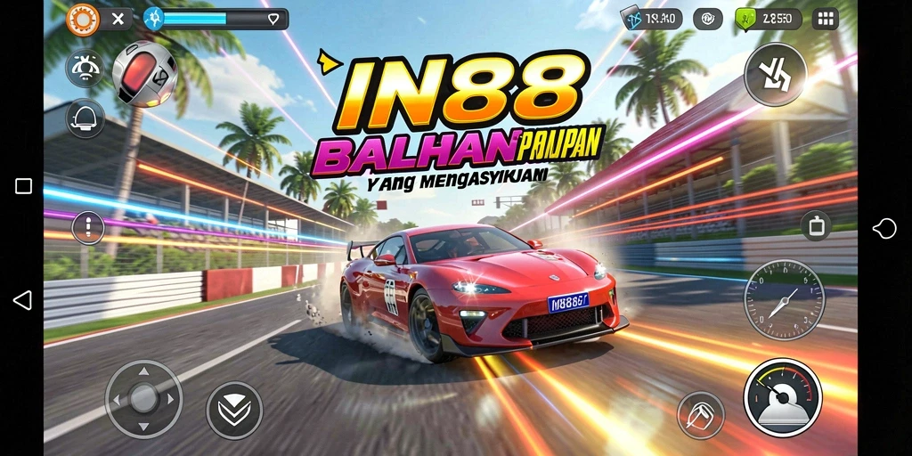 Tampilan gameplay <strong>IN88</strong> yang menegangkan dan penuh aksi balapan.