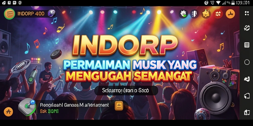 Screenshot utama INDORP menampilkan gameplay seru dan interaksi pengguna dengan musik.