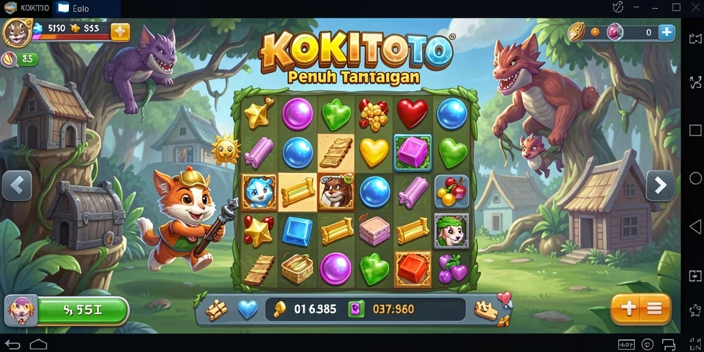 Tampilan gameplay KOKITOTO dengan tantangan Match-3 yang menyenangkan.