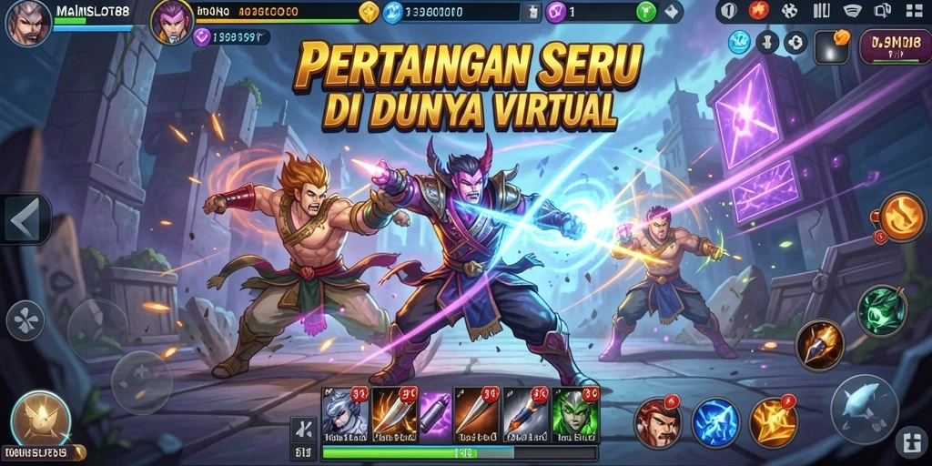 Tampilan aksi seru di <strong>MAINSLOT88</strong> saat karakter bertarung di arena.