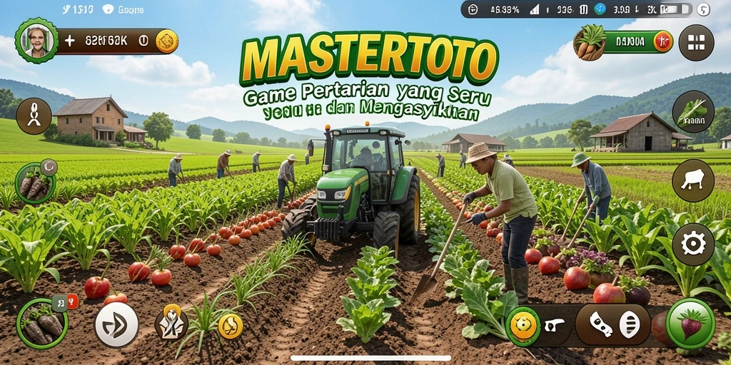 Tampilan gameplay seru dari MASTERTOTO yang menunjukkan aktivitas bertani.