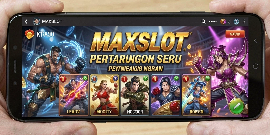 Gameplay pertarungan MAXSLOT yang menegangkan dengan karakter unik.