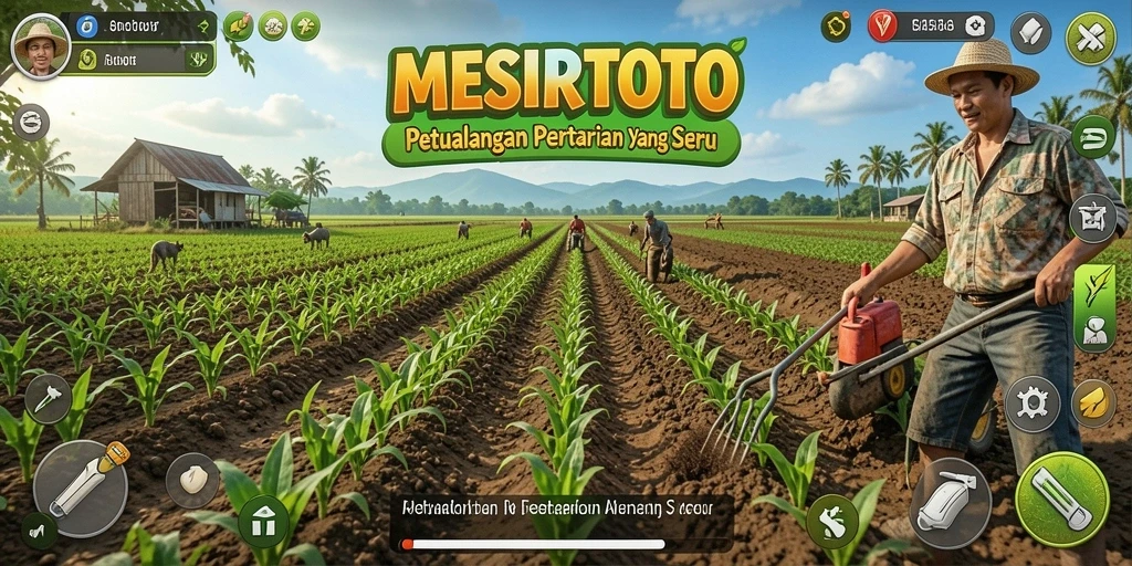 Screenshot gameplay <strong>MESIRTOTO</strong> menampilkan aktivitas bertani yang menyenangkan.