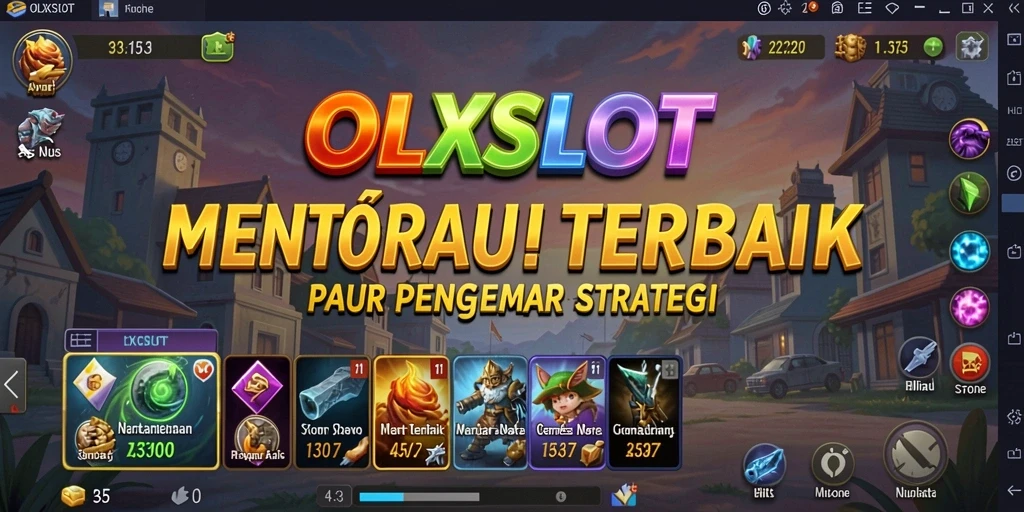 Tampilan gameplay OLXSLOT dengan menara pertahanan dan serangan musuh.