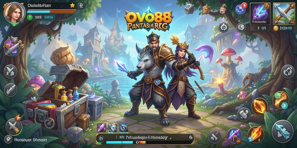 Screenshot OVO88 menampilkan aksi seru karakter dalam pertarungan RPG.