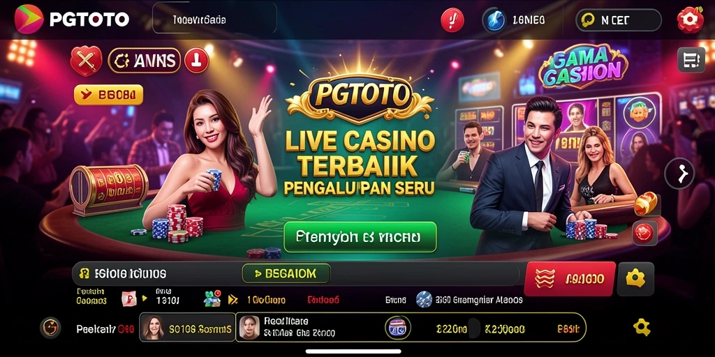 Screenshot PGTOTO menampilkan dealer langsung dan gameplay seru di Live Casino.