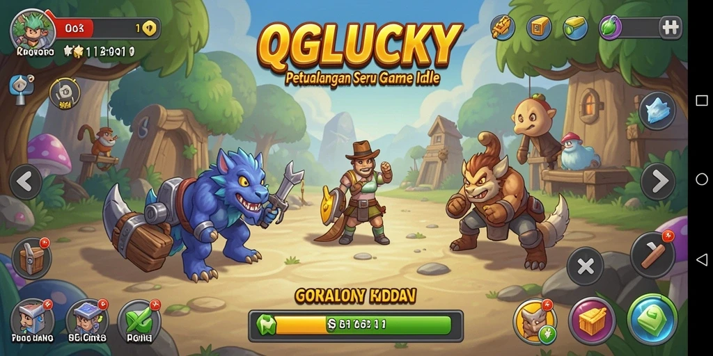 Tampilan gameplay QGLUCKY yang menawan dalam mode Idle.