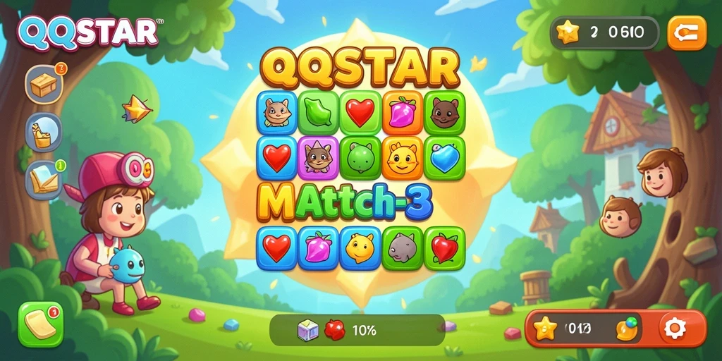 Screenshot gameplay QQSTAR dengan warna-warna cerah dan batu permata yang mengesankan.