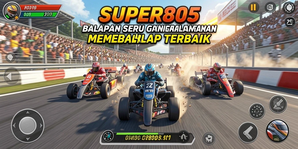 Tampilan gameplay <strong>SUPER805</strong> yang memukau dengan balapan mendebarkan.