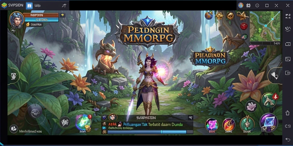 Screenshot gameplay SVIPSIDN yang menunjukkan peperangan epik antara pahlawan dan monster.