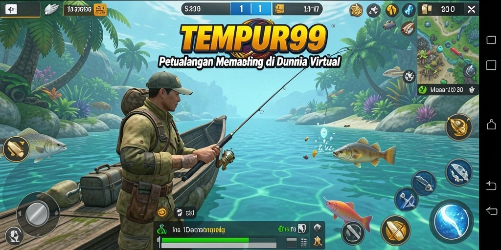 Penggambaran menarik dari gameplay memancing di TEMPUR99.