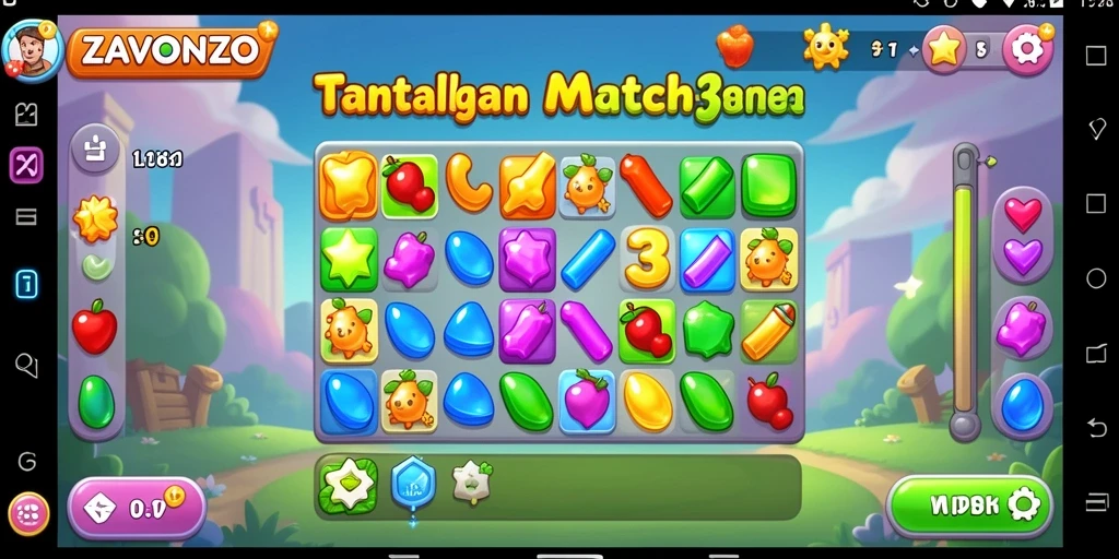 Tampilan gameplay seru ZAVONZO dengan tantangan Match-3 yang menarik.